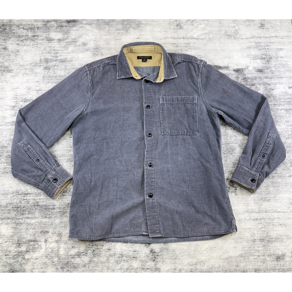 Banana Republic Mens Medium Organic Cotton Corduroy Button Down Shirt Blue Gray